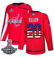 Men's Adidas Washington Capitals #20 Lars Eller Authentic Red USA Flag Fashion 2018 Stanley Cup Final Champions NHL Jersey
