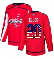 Men's Adidas Washington Capitals #20 Lars Eller Authentic Red USA Flag Fashion NHL Jersey