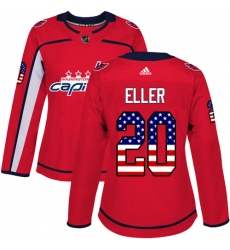 Women's Adidas Washington Capitals #20 Lars Eller Authentic Red USA Flag Fashion NHL Jersey