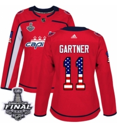 Women's Adidas Washington Capitals #11 Mike Gartner Authentic Red USA Flag Fashion 2018 Stanley Cup Final NHL Jersey