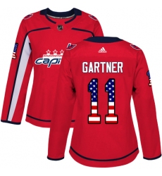 Women's Adidas Washington Capitals #11 Mike Gartner Authentic Red USA Flag Fashion NHL Jersey