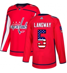 Men's Adidas Washington Capitals #5 Rod Langway Authentic Red USA Flag Fashion NHL Jersey