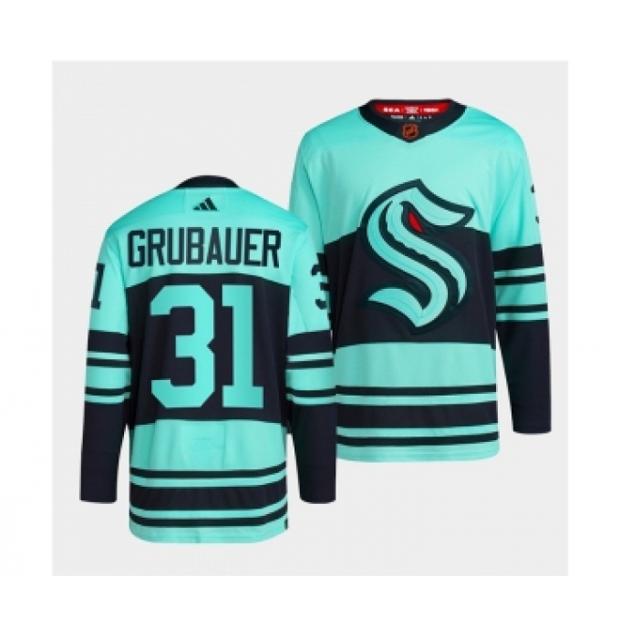 Men's Seattle Kraken #31 Philipp Grubauer Ice Blue 2022-23 Reverse Retro Stitched Jersey