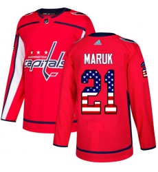 Men's Adidas Washington Capitals #21 Dennis Maruk Authentic Red USA Flag Fashion NHL Jersey