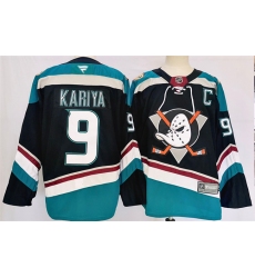 Men's Anaheim Ducks #9 Paul Kariya Black Teal 2024-25 Stitched Jersey