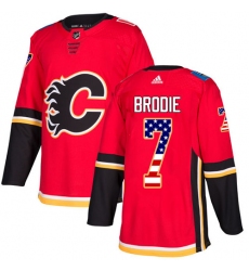 Youth Adidas Calgary Flames #7 TJ Brodie Authentic Red USA Flag Fashion NHL Jersey