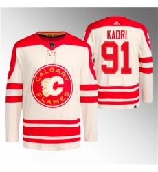 Men's Calgary Flames #91 Nazem Kadri 2023 Cream Classic Primegreen Stitched Jersey