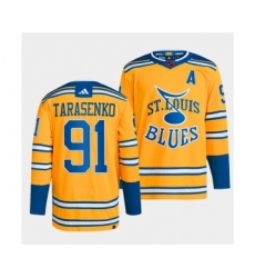 Men's St. Louis Blues #91 Vladimir Tarasenko Yellow 2022-23 Reverse Retro Stitched Jersey