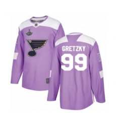 Youth St. Louis Blues #99 Wayne Gretzky Authentic Purple Fights Cancer Practice 2019 Stanley Cup Champions Hockey Jersey
