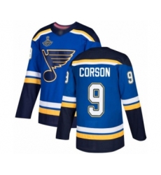 Men's St. Louis Blues #9 Shayne Corson Authentic Royal Blue Home 2019 Stanley Cup Champions Hockey Jersey