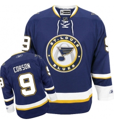 Women's Reebok St. Louis Blues #9 Shayne Corson Authentic Navy Blue Third NHL Jersey