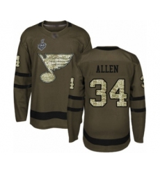 Youth St. Louis Blues #34 Jake Allen Premier Green Salute to Service 2019 Stanley Cup Final Bound Hockey Jersey