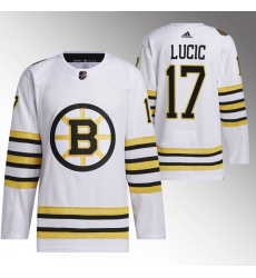 Men's Boston Bruins #17 Milan Lucic White 100th Anniversary Stitched Jersey