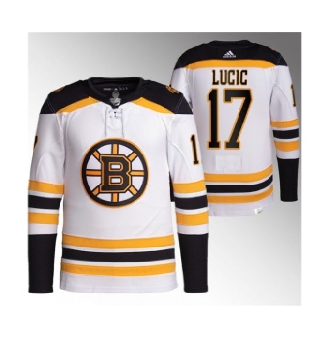 Men's Boston Bruins #17 Milan Lucic White Stitched Jersey