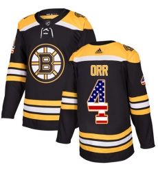 Youth Adidas Boston Bruins #4 Bobby Orr Authentic Black USA Flag Fashion NHL Jersey