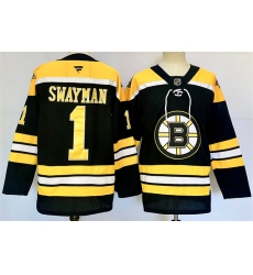 Men's Boston Bruins #1 Jeremy Swayman Black 2024-25 Home Stitched Hockey Jersey