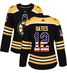 Women's Adidas Boston Bruins #12 Adam Oates Authentic Black USA Flag Fashion NHL Jersey