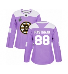 Women's Boston Bruins #88 David Pastrnak Authentic Purple Fights Cancer Practice 2019 Stanley Cup Final Bound Hockey Jersey
