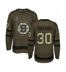 Men's Boston Bruins #30 Gerry Cheevers Authentic Green Salute to Service 2019 Stanley Cup Final Bound Hockey Jersey