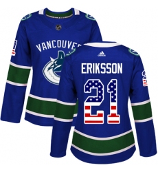 Women's Adidas Vancouver Canucks #21 Loui Eriksson Authentic Blue USA Flag Fashion NHL Jersey