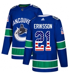 Youth Adidas Vancouver Canucks #21 Loui Eriksson Authentic Blue USA Flag Fashion NHL Jersey