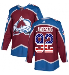 Men's Adidas Colorado Avalanche #92 Gabriel Landeskog Authentic Burgundy Red USA Flag Fashion NHL Jersey