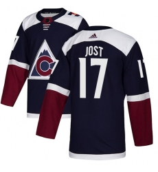 Youth Adidas Colorado Avalanche #17 Tyson Jost Authentic Navy Blue Alternate NHL Jersey