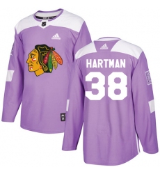 Men's Adidas Chicago Blackhawks #38 Ryan Hartman Authentic Purple Fights Cancer Practice NHL Jersey