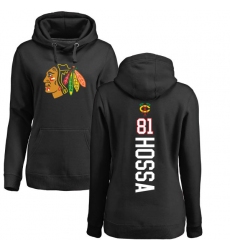NHL Women's Adidas Chicago Blackhawks #81 Marian Hossa Black Backer Pullover Hoodie