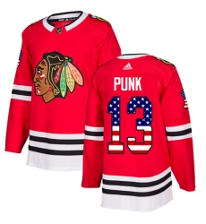 Men's Adidas Chicago Blackhawks #13 CM Punk Authentic Red USA Flag Fashion NHL Jersey