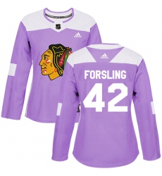 Women's Adidas Chicago Blackhawks #42 Gustav Forsling Authentic Purple Fights Cancer Practice NHL Jersey