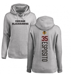 NHL Women's Adidas Chicago Blackhawks #35 Tony Esposito Ash Backer Pullover Hoodie