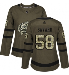 Women's Adidas Columbus Blue Jackets #58 David Savard Authentic Green Salute to Service NHL Jersey