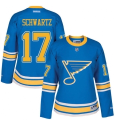 Women's Reebok St. Louis Blues #17 Jaden Schwartz Premier Blue 2017 Winter Classic NHL Jersey