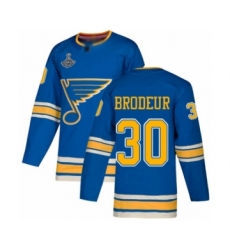 Youth St. Louis Blues #30 Martin Brodeur Authentic Navy Blue Alternate 2019 Stanley Cup Champions Hockey Jersey