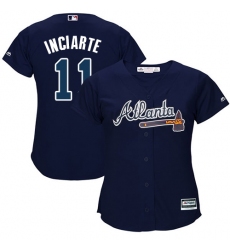 Women's Majestic Atlanta Braves #11 Ender Inciarte Authentic Blue Alternate Road Cool Base MLB Jersey