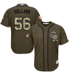 Youth Majestic Colorado Rockies #56 Greg Holland Replica Green Salute to Service MLB Jersey