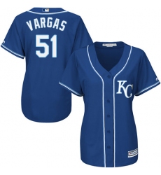 Women's Majestic Kansas City Royals #51 Jason Vargas Authentic Blue Alternate 2 Cool Base MLB Jersey