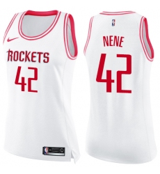 Women's Nike Houston Rockets #42 Nene Swingman White/Pink Fashion NBA Jersey