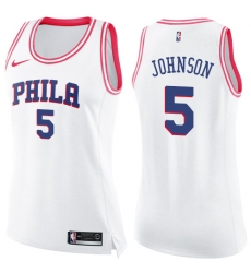 Women's Nike Philadelphia 76ers #5 Amir Johnson Swingman White/Pink Fashion NBA Jersey