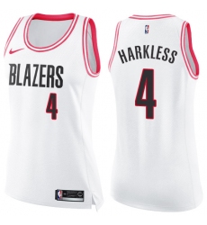 Women's Nike Portland Trail Blazers #4 Moe Harkless Swingman White/Pink Fashion NBA Jersey