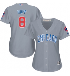 Women's Majestic Chicago Cubs #8 Ian Happ Authentic Grey Road MLB Jersey