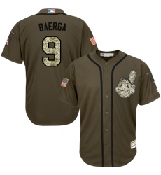 Youth Majestic Cleveland Indians #9 Carlos Baerga Authentic Green Salute to Service MLB Jersey