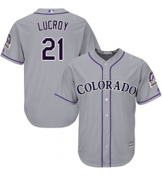 Men's Majestic Colorado Rockies #21 Jonathan Lucroy Replica Grey Road Cool Base MLB Jersey