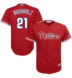 Youth Majestic Philadelphia Phillies #21 Clay Buchholz Authentic Red Alternate Cool Base MLB Jersey