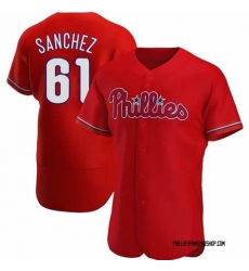 Men's Philadelphia Phillies #61 Cristopher Sanchez Red Flex Base Stitched Baseball Jersey