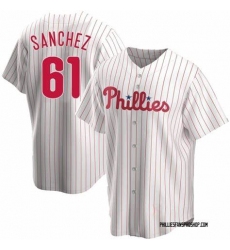 Men's Philadelphia Phillies #61 Cristopher Sanchez White Cool Base Stitched Baseball Jersey