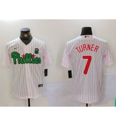 Men's Philadelphia Phillies #7 Trea Turner White Green Cool Base Stitched Jersey