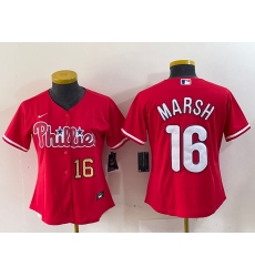 Women's Philadelphia Phillies #16 Brandon Marsh Red Stitched Cool Base Jerseys