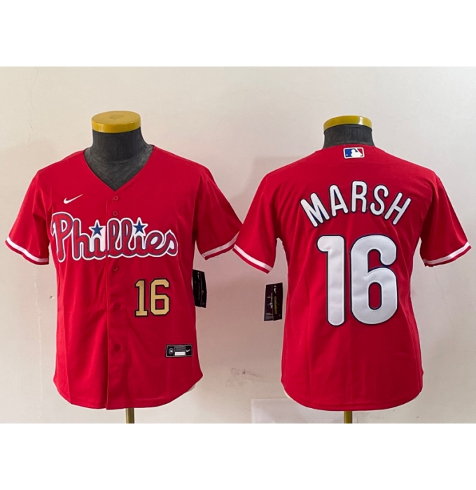 Youth Philadelphia Phillies #16 Brandon Marsh Red Stitched Cool Base Jerseys